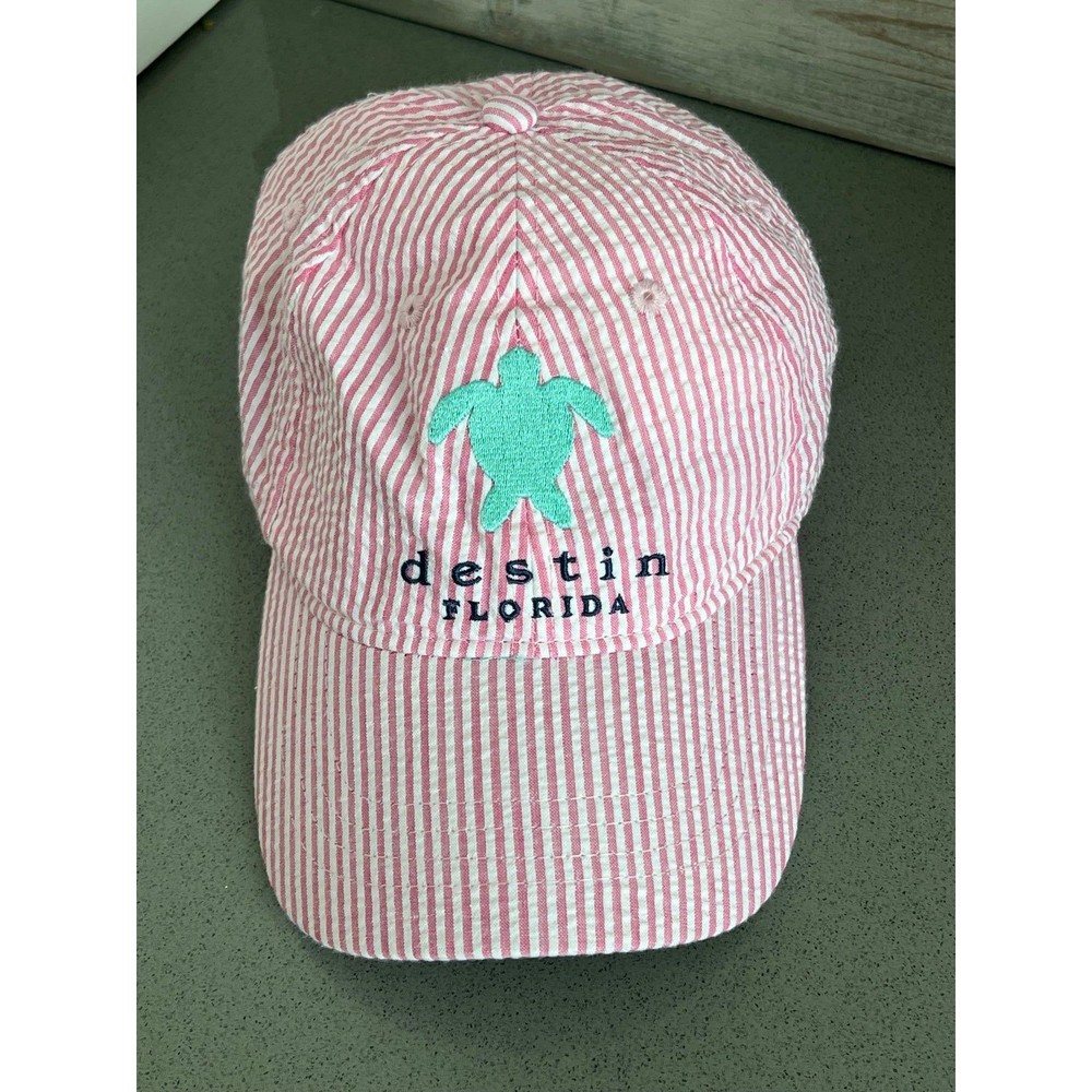Destin, Florida Pink‎ White Striped Ball Cap Hat Adjustable Baseball